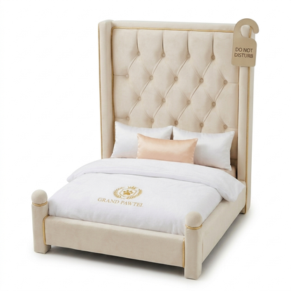 Grand Pawtel hotel dog bed in Cream, side on
