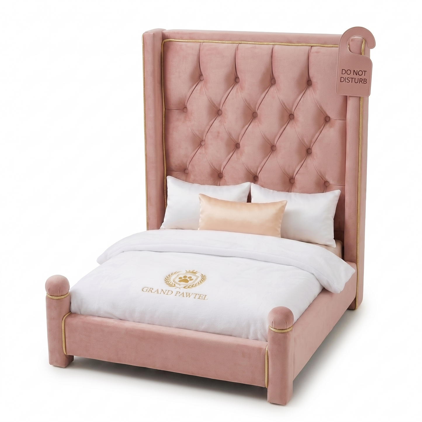 Grand Pawtel hotel dog bed in Blush, side on