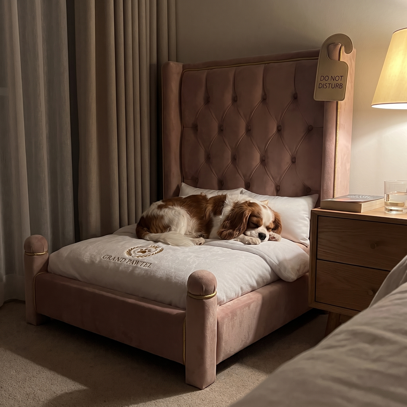 Customer photo, dog asleep in the blush bed